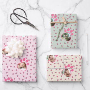 Cute Kitty Love Three Custom Cat Photos Wrapping Paper Sheets
