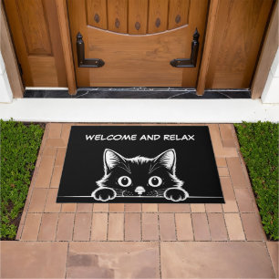 Cute Kitty Minimalistic Design - CAT 1 + text Doormat