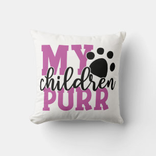 Cute Kitty Mom Kitten Rescue Purple Black Cat Throw Pillow