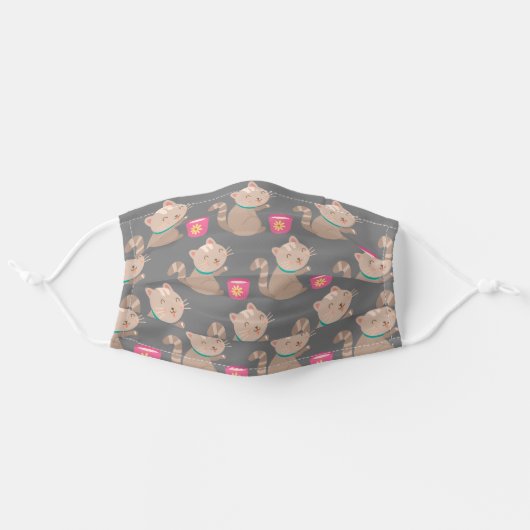 Cute kitty pattern cute bright modern adult cloth face mask (Front, Unfolded)