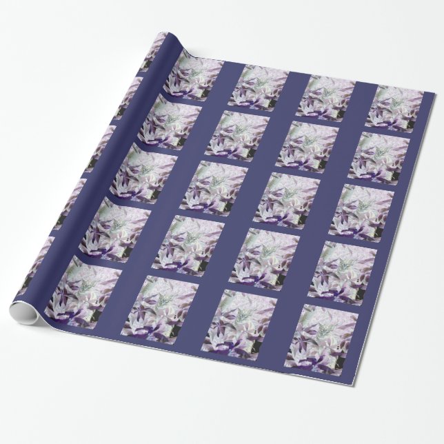 Cute Kitty Pattern Purple Abstract Leaves Wrapping Paper (Unrolled)