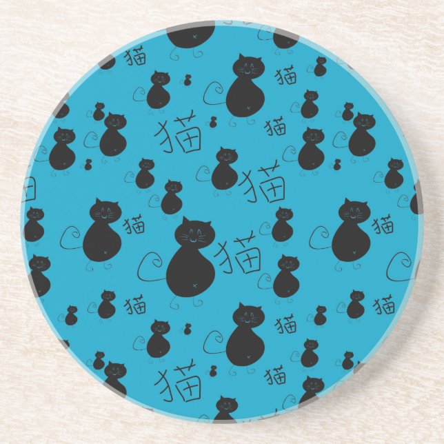 Cute kitty pattern sandstone coaster (Front)