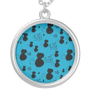 Cute kitty pattern silver plated necklace