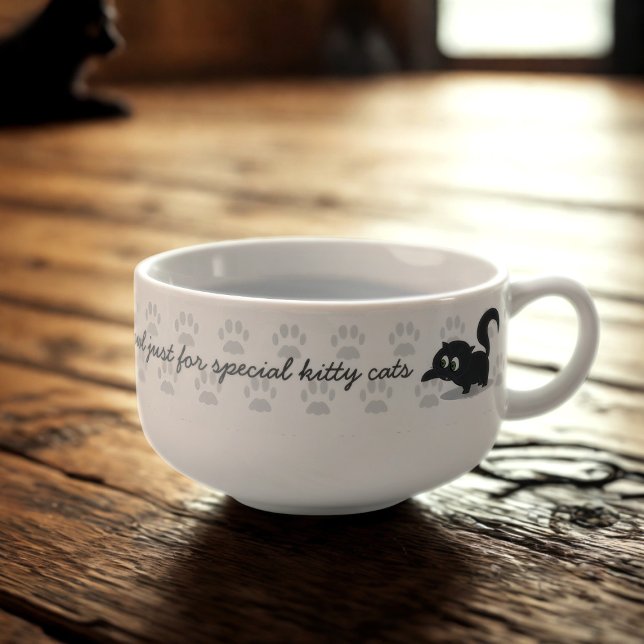 Cute Kitty Paws Black Cat Name Water Bowl Soup Mug (A cute little black kitty cat soup mug )