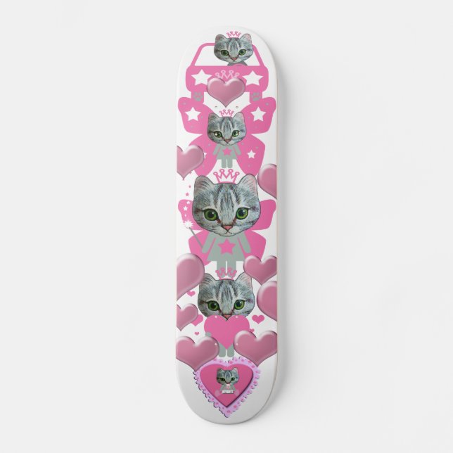 cute kitty pink skateboard deck (Front)