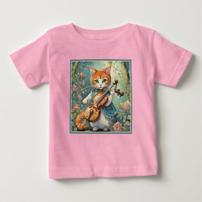 Cute Kitty Playing the Violin Baby T-Shirt (Front)