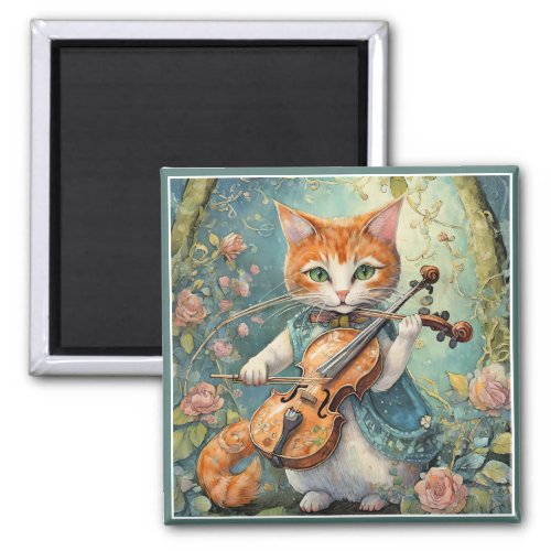 Cute Kitty Playing the Violin Magnet