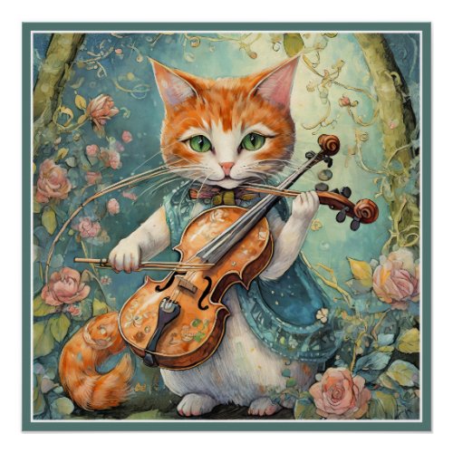 Cute Kitty Playing the Violin Poster