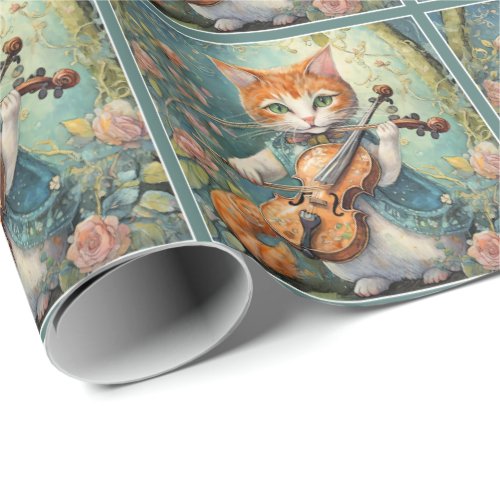 Cute Kitty Playing the Violn Wrapping Paper