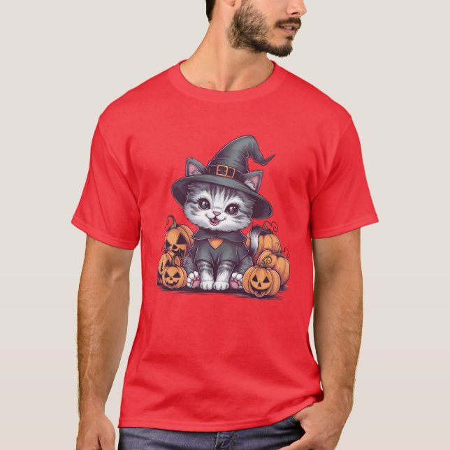 Cute Kitty Posing with Pumpkin Adorable Fall Cat S T-Shirt (Front)