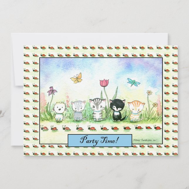 Cute Kitty Puppy Ladybug Invitations (Front)