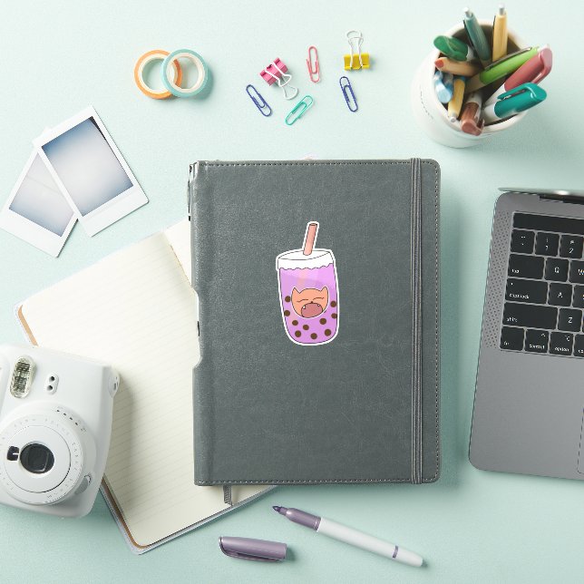 Cute Kitty Purple Taro Boba Bubble Tea Sticker (iPad Cover)