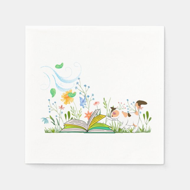 Cute Kitty Reading a Book. Napkins (Front)