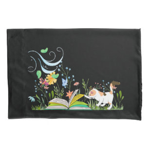 Cute Kitty Reading in the Garden Pillow Case
