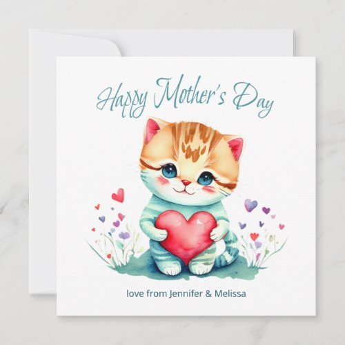 Cute Kitty Red Heart Mothers Day Card