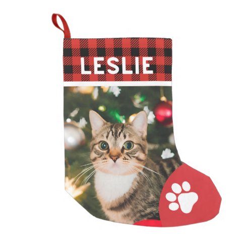 Cute kitty rustic photo christmas family paw art  small christmas stocking