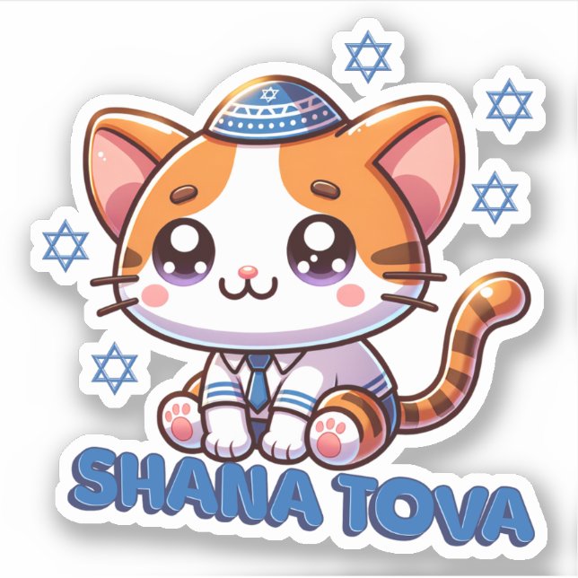 Cute Kitty Shana Tova Sticker (Front)