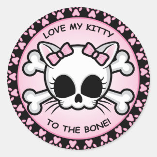 Cute Kitty Skull Classic Round Sticker