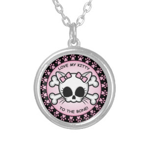 Cute Kitty Skull Silver Plated Necklace