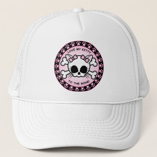 Cute Kitty Skull Trucker Hat (Front)