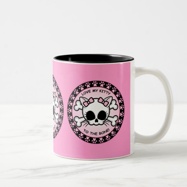 Cute Kitty Skull Two-Tone Coffee Mug (Right)