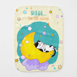 Cute Kitty Sleep On Moon Baby Burp Cloth