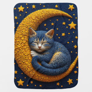🌙 Cute Kitty Sleeping on Moon Cozy Night Sky🐱🌙 Baby Blanket