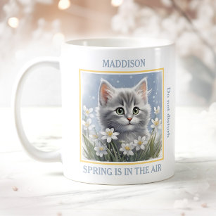 Cute Kitty Spring Flowers Cat Lover Name Blue Mug