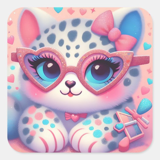 Cute Kitty Square Sticker (Front)