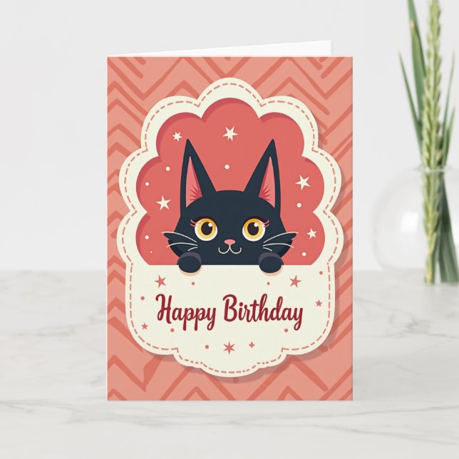 Cute Kitty Starry Birthday Card (Front)