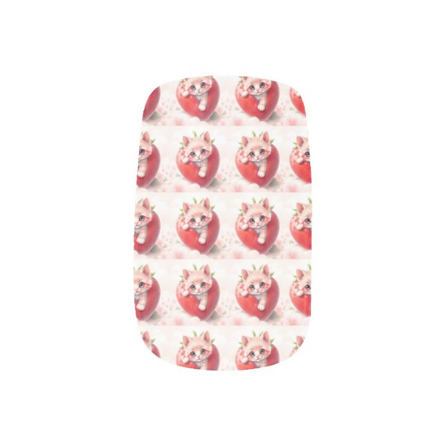 Cute Kitty Strawberry Minx Nail Art (Left Thumb)