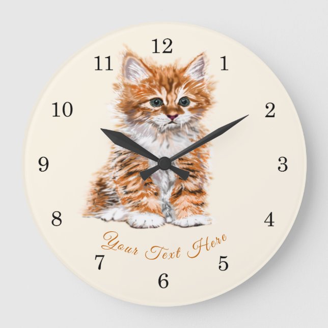 Cute Kitty - Sweet - Custom Text / Name Large Clock (Front)
