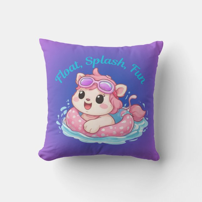 Cute Kitty Swimmer Design Throw Pillow (Front)