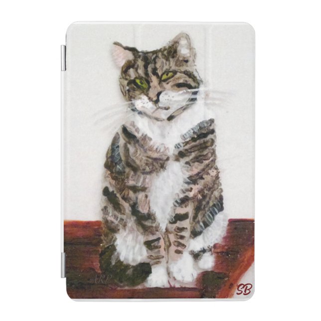 Cute Kitty Tabby Cat Art Personalised iPad Mini Cover (Front)