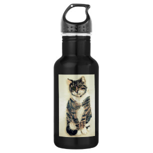 Cute Kitty Tabby Cat Art Stainless Steel Water Bottle