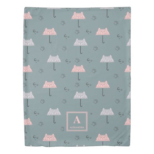 Cute Kitty Umbrella Duvet Cover