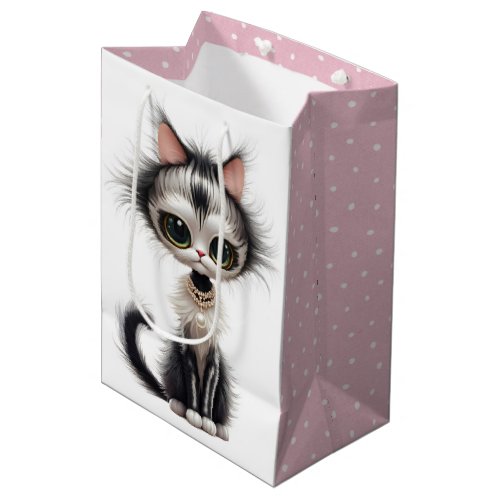 Cute Kitty Wearing a Pearl Necklace Medium Gift Bag