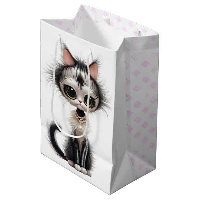 Cute Kitty Wearing a Pearl Necklace Medium Gift Bag (Front Angled)