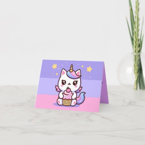 Cute Kitty with a cupcake Birthday Card