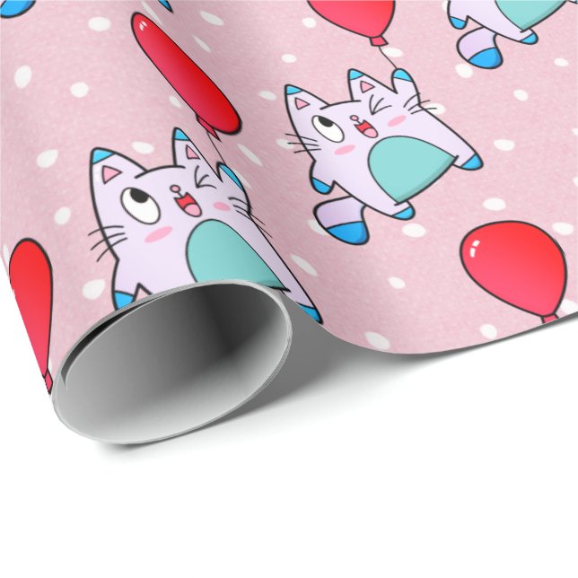 Cute Kitty With Balloon Wrapping Paper (Roll Corner)