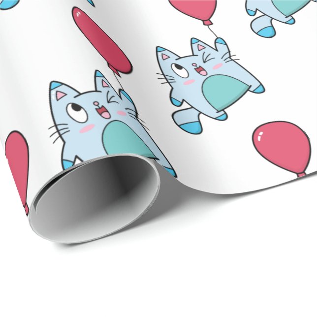 Cute Kitty With Balloon Wrapping Paper (Roll Corner)
