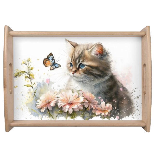 Cute Kitty With Butterfly Serving Tray (Front)