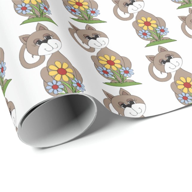 cute kitty with flowers wrapping paper (Roll Corner)