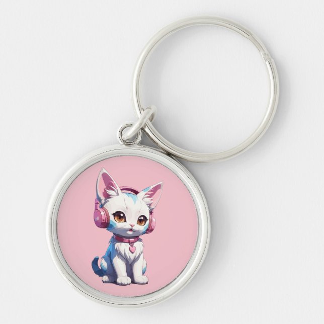 Cute Kitty with Headphones Magic Keychain (Front)