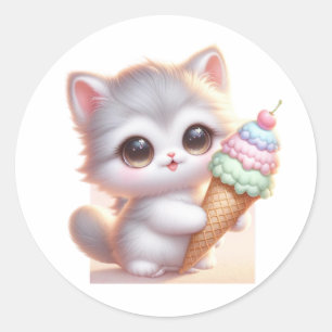 cute kitty with ice cream cone classic round sticker