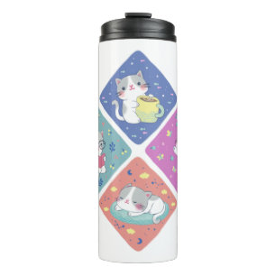 Cute Kitty's Busy Day Illustration Thermal Tumbler