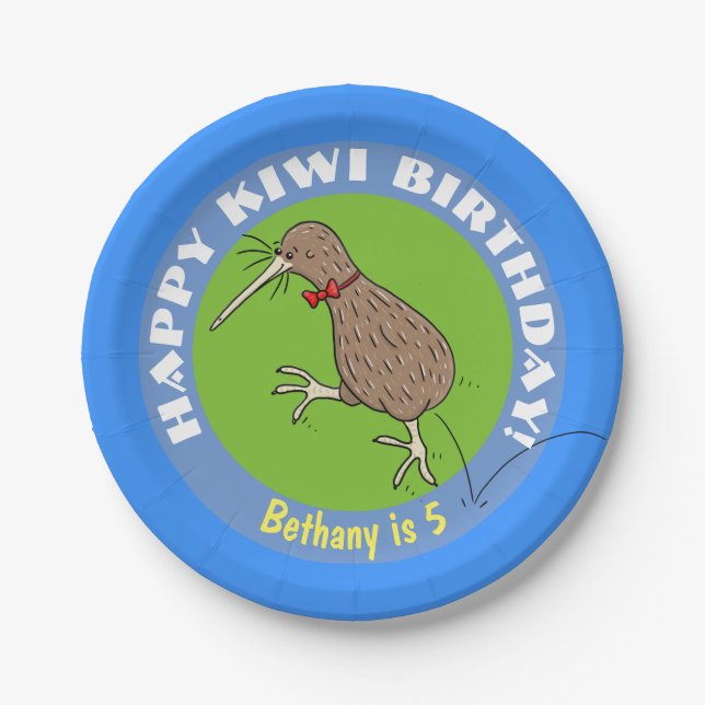 Cute kiwi bird happy birthday cartoon paper plate (Front)