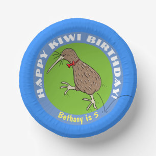 Cute kiwi bird happy birthday cartoon paper plate bowls