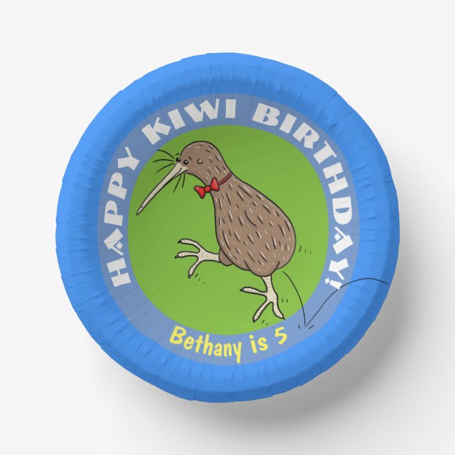 Cute kiwi bird happy birthday cartoon paper plate paper bowls (Front)