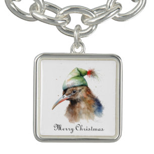 Cute Kiwi Bird in Christmas Elf Hat, custom Bracelet